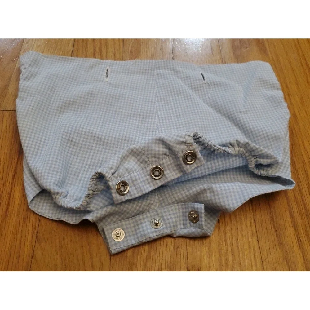 Vtg Infant Diaper Shirt White w Blue Embroidery 0-3 Months Gingham Diaper Cover